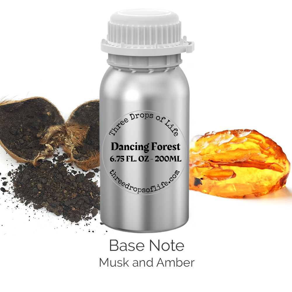 Silver bottle labeled 'Three Drops of Life Dancing Forest'