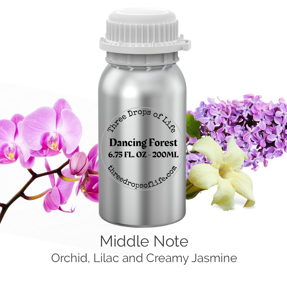 Silver bottle labeled 'Three Drops of Life' with floral elements on a white background