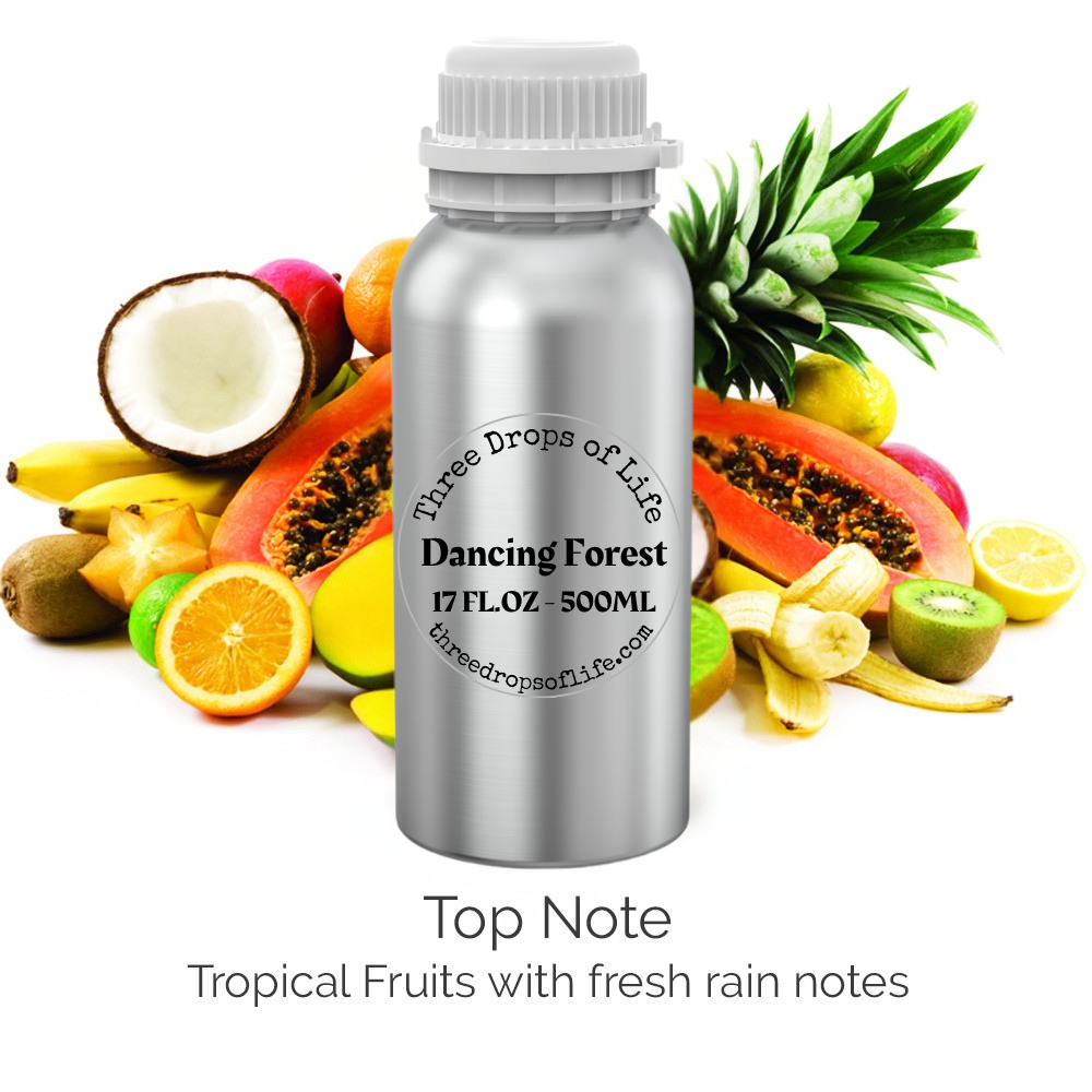 Silver bottle labeled 'Three Drops of Life Dancing Forest'