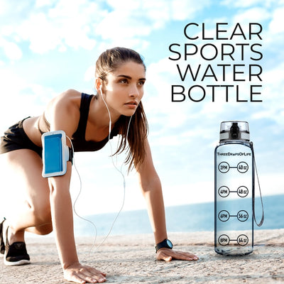 32 oz Clear Sports Water Bottle - Plastic BPA Free - Three Drops
