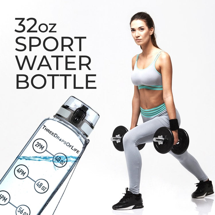32 oz Clear Sports Water Bottle - Plastic BPA Free - Three Drops of Life
